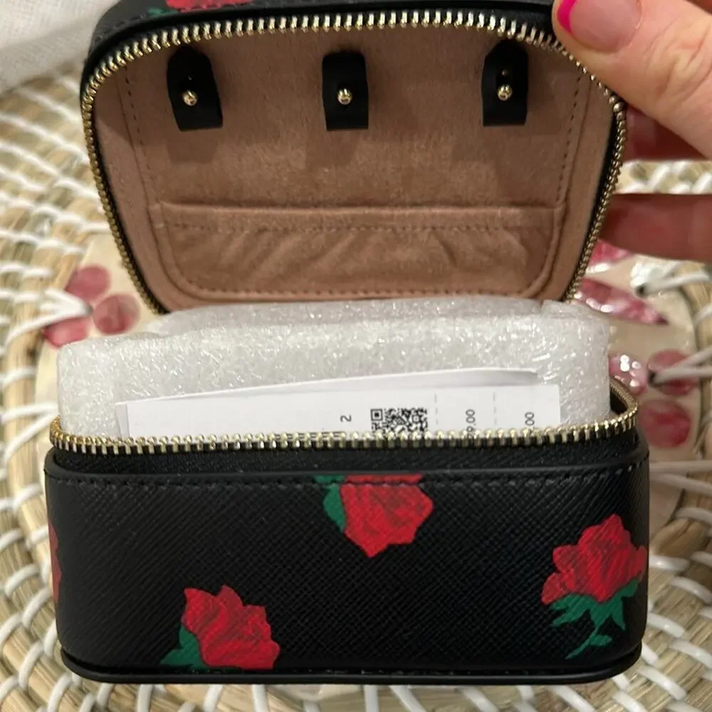 Kate spade Madison rose toss print faux leather jewelry case NEW
